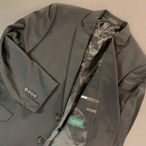 Lauren Ralph Lauren Suit Jacket Mens 46R Black Wool Two Button Blazer Lined